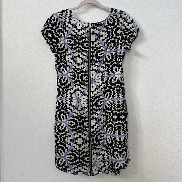 YUMI KIM Silk Sheath Dress Black Ivory Blue Geometric Print XS - Picture 6 of 6